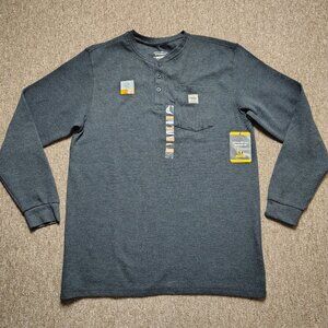 EDDIE BAUER Workwear Shirt Men L Gray Henley Thermal Knit Long Sleeve Pocket